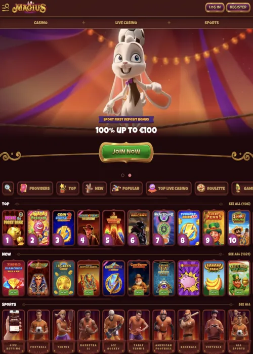 Sélection jeux machines magique Magius Casino
